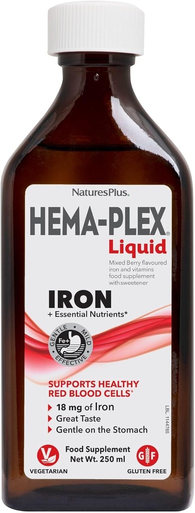 NaturezasPlus Hema-Plex Liquid Iron, Berry misto - 8.5 oz - Ferro & Nutrientes Essenciais - Vegan, Gluten Free - 25 Servimentos