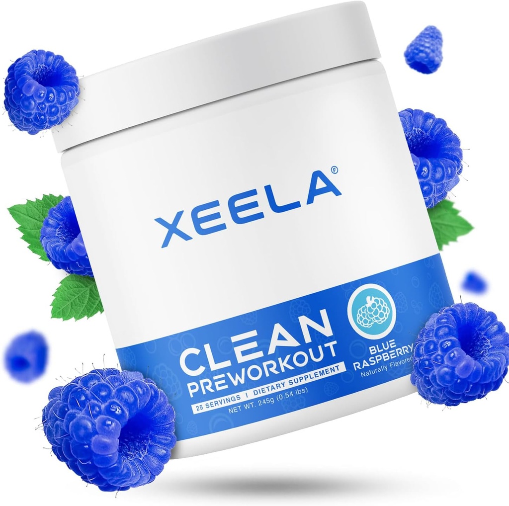 XEELA Pre Workout Powder - Clean & Tested - Jitter Free, Safe und Natural - Erhöhen Sie thermogene Energie, Fokus und Ausdauer w/Creatine, Organic Caffeine und pflanzlichen Citrulline (Blaue Himbeere)