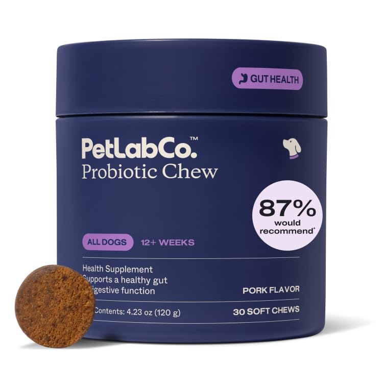 PetLab Co. Probiotic Chews for Dogs, 30 Soft Chews, Pork | 8-strain probiotic blend with prebiotics to support digestive health, skin and seasonal allergy support
