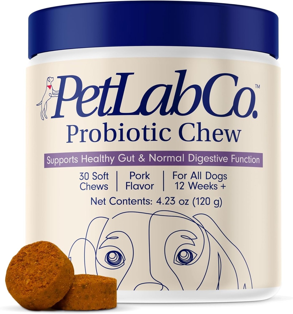 PetLab Co. Probiotika for hunder, støtte Gut Helse, Av og til diarrea, Digestive Helse og sesongallergier - Pork Flavor - 30 Soft Chews - Emballasje May Vary