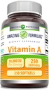 Fórmulas surpreendentes Vitamina A 10000 UI Supplement □ como Retinil Palmitate □ 3000 Mcg □ Softgels □ Não-GMO □ Gluten Free □ Made in USA (1 Pack, 250 Count)