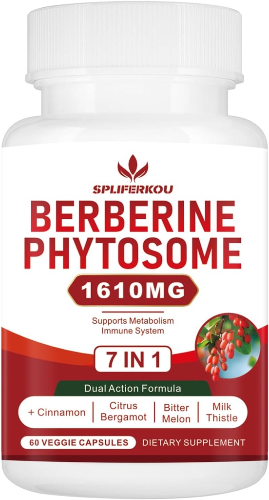 Phytosome 7-in-1 Berberina con Ceylon Cinnamon, Complesso Berberine Supporta Metabolico, Funzione Liver e Sistema Immune, Non OGM, Senza Glutine - 60 capsule