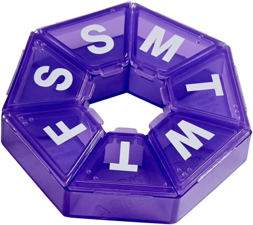 EZY DOSE Weekly Pill Organizador, Medicine Box e Vitamin Planner, Travel Pill Planner, Portable Storage, 7-Sided, Purple, BPA gratis