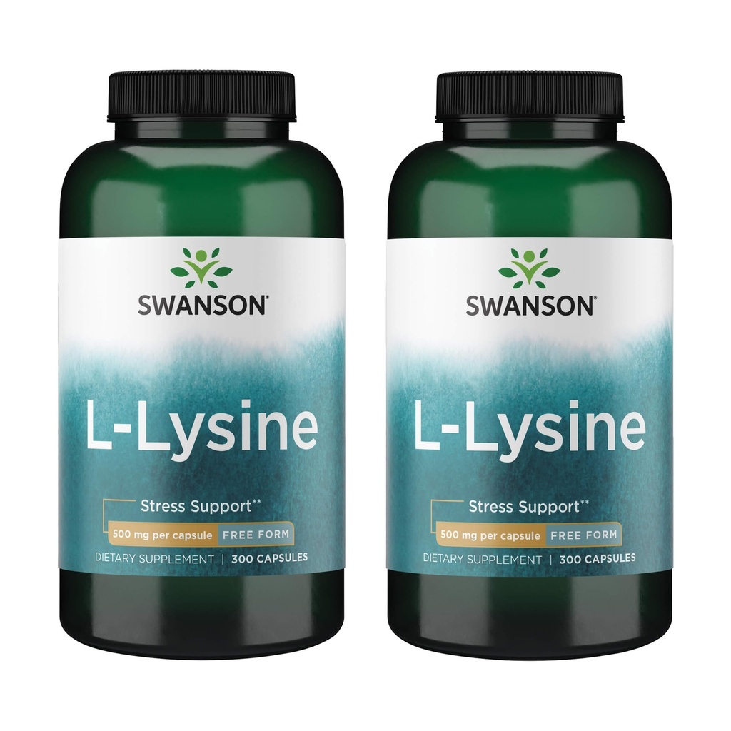 Swanson L-Lysine - Amino Acid for Stress, Antioxidant, Nervous System & Immune Support - Aids Calmness & Relaxation* - Non-GMO - 300 Capsules (2 Pack)