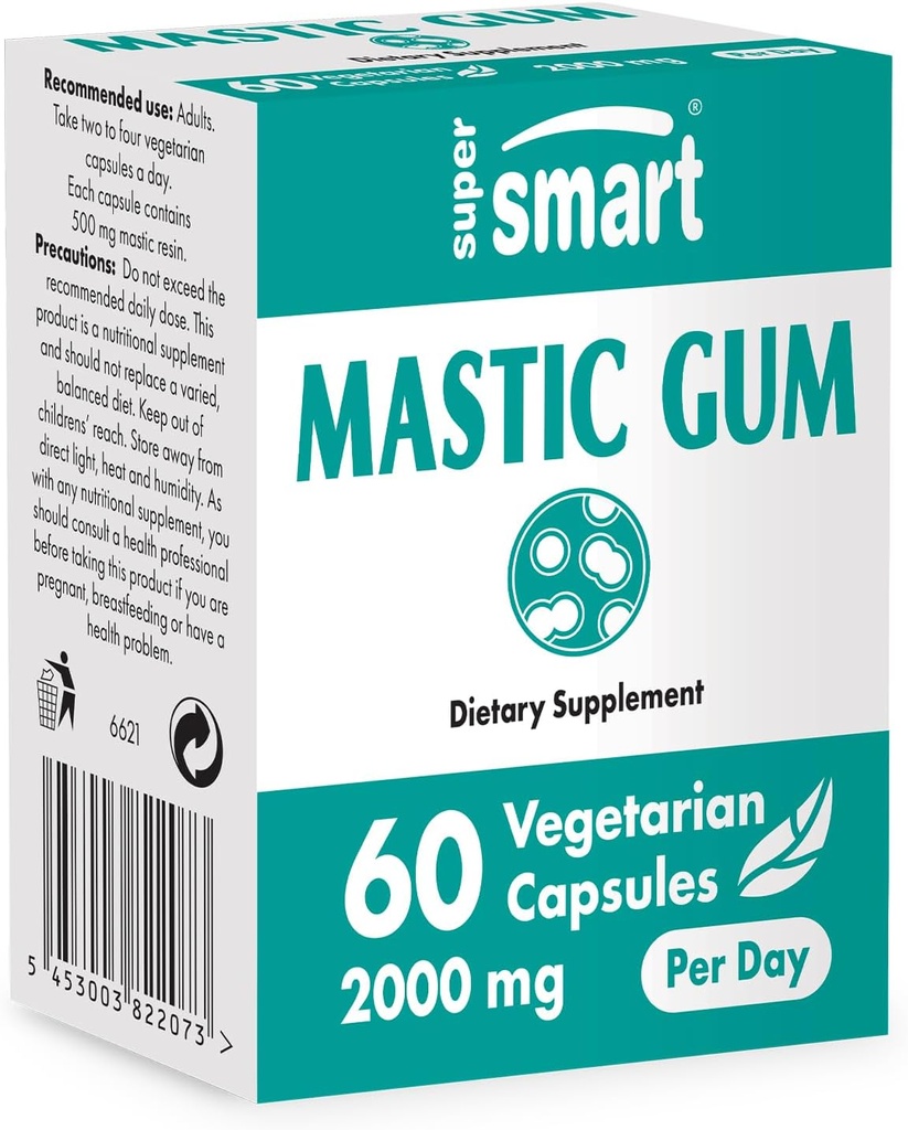 Supersmart Mastic Gum Supplement 2000mg per dag - naturlig Mastic Tree Extract for H. Pylori | Ikke-GMO & Glutenfri - 60 Vegetariske kapsler