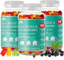 BIO VITALICA Sea Moss Gummies Elderberry BioVitalica - Vitamiin C D + tsink - Iiri Seamoss Vegan Gummy koos Sea Moss Gel & pulber immuunsuse, Detox - täiskasvanutele ja lastele (3Packs)