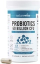 NatureWise Probiyotiks 60 Milyar CFU - 17 Strains + Organic Prebiyotiks - Immune, Qadınlar və Kişilər üçün Digestive & Gut Health Support - Vegetarian, Gluten-Free, Non-GMO - 60 Kapsüller [2-Month Supply]
