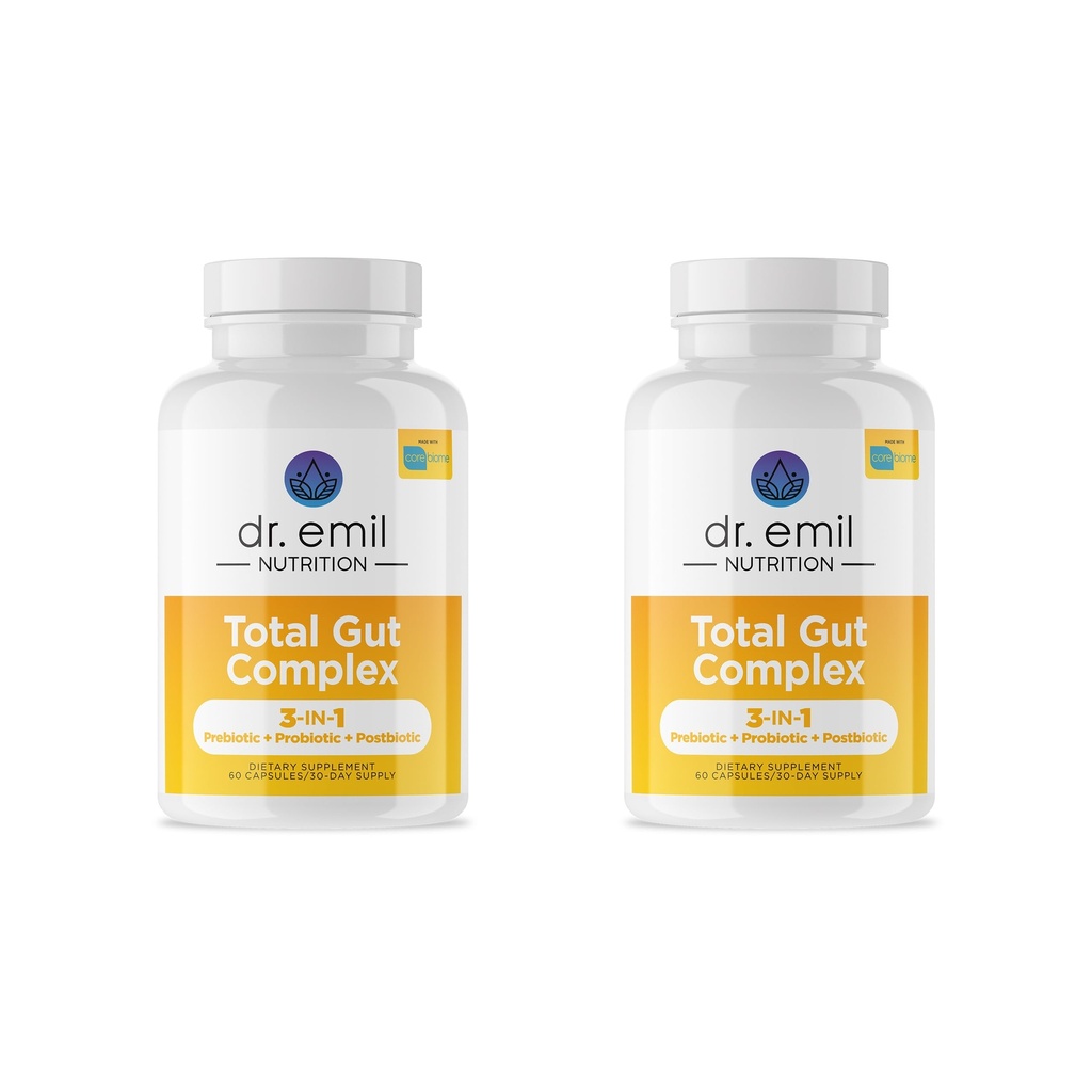 Dr. Emil Nutrition Total Gut Health Complex - Prebiotic, Probiotic & Postbiotic Supplement - Supports Digestive Health, Bloating & Gut Balance - Non-GMO & Soy-Free - 60 Capsules, 2 Pack