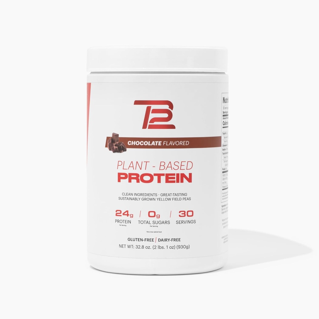 TB12 Plant Based Protein Powder oleh Tom Brady, 24g of Vegan Pea Protein, Low Sugar, Low Carb, Non-GMO, Meal Replacement, Keto Friety, Paleo, Sugar Free, Chocolate Flavor (30 Servings / 2.25Ibs)