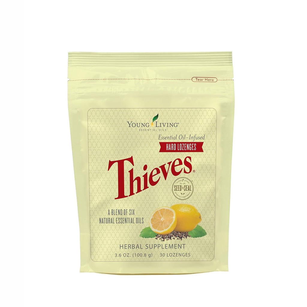 Young Living Thieves Hard Lozenges, 30 ct | 건조용 입 & Sore Throat 용 설탕 프리 릴리프 | Clove, Lemon, Peppermint Essential Oils | Stomach에 대한 젠틀