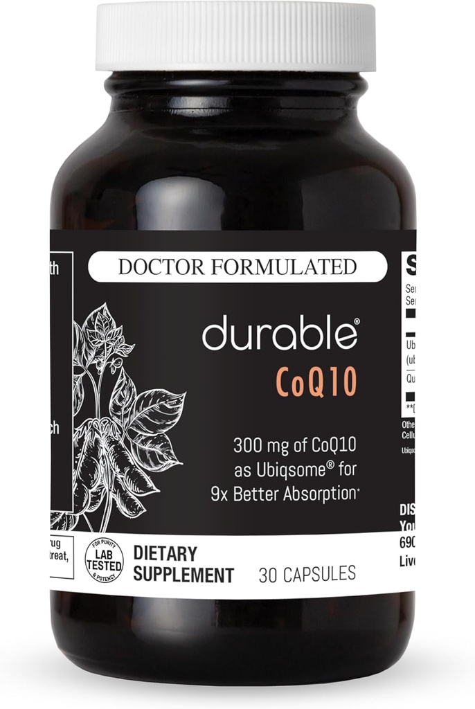 Tartós CoQ10 - 300mg Q10 Phytosome koenzim 9X Jobb abszorpcióval + Quercetin - Szív, Energia & Cellular Support - Doktor Formuled, Vegan, Non-GMO, Készült az USA-ban, Once- Daily (30 kapszula)