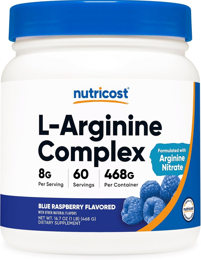 Nutricost L- Arginine Complex (Blue Raspberry, 60 Servings) - Gluten Free, Non- GMO