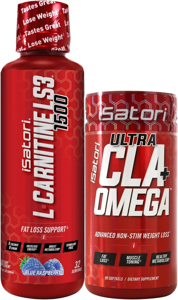 iSatori L-Carnitine LS3 Sininen vadelma 1500 mg (32 tarjoilua) Ultra CLA (90 Softgels), Liquid L-Carnitine acetyl, Omega 3 6 9 Saffloriöljy