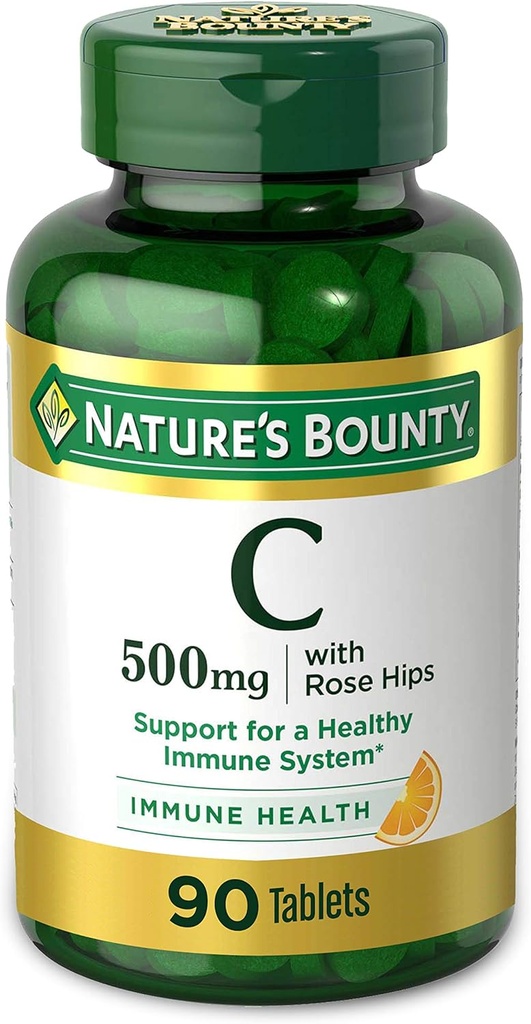 Nature's Bounty Vitamine C, Soutien d'un système immunitaire sain, 500 mg de vitamine C avec des puces, 90 comprimés à croquer