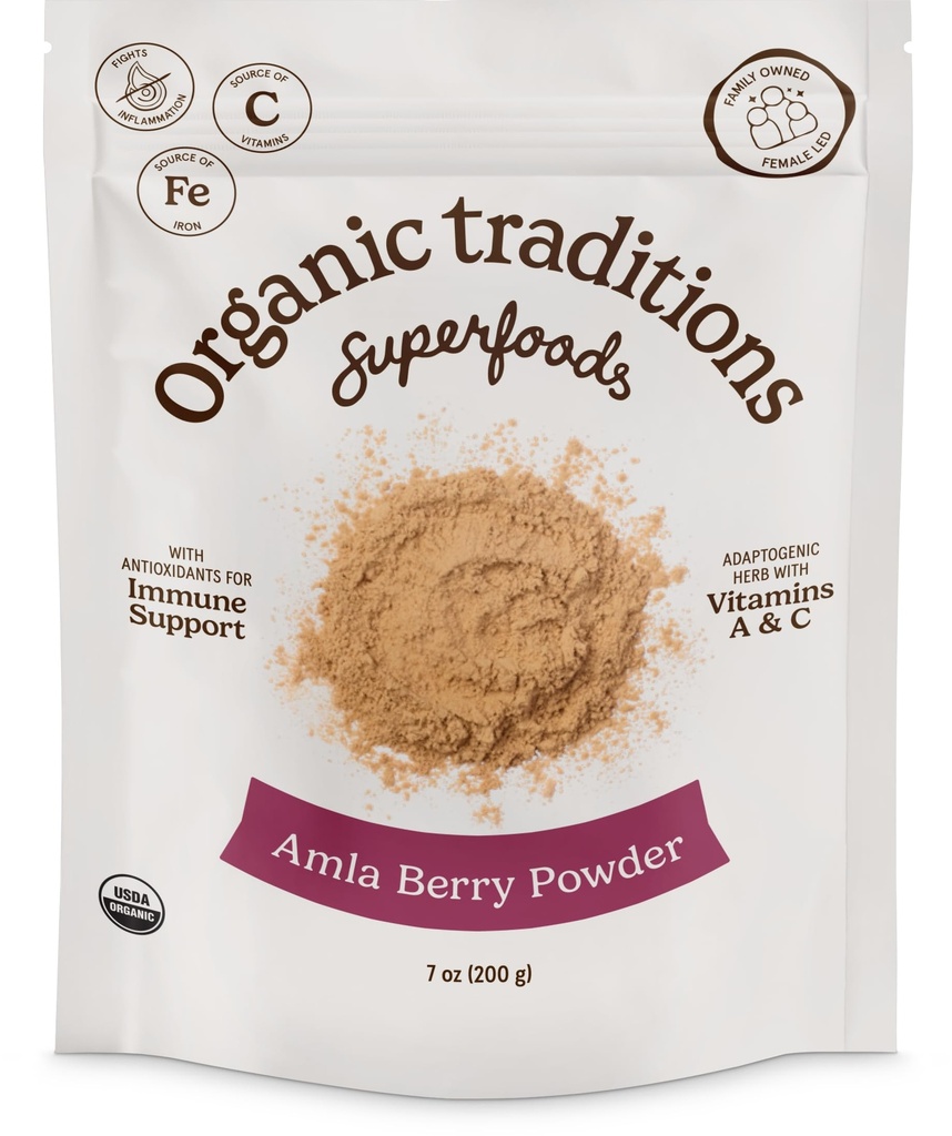 Organic Traditions Amla Powder, Amla Powder Organic from Indian Gooseberry, Wholefood Vitamin C Fruit for Smoothies Juices and Recipes, Superfood Plant Based Non GMO Powdered Amla Fruit, 200g /7oz Bag