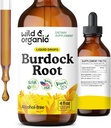 Wild & Organic Burdock Juur Tinktuura - Vedelik täiendus antioksüdant, Detox, Seedetrakti tugi - Burdock Juur maitsetaimetilgad - Vegan, suhkur ja alkoholivaba - 4 fl oz