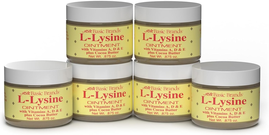 Marcas básicas - L-Lysine Pomada - 0,875 oz - Lisina Tratamento de feridas frias e alívio de bolhas - acalma Lábios cobertos e pele seca - 6-Pack