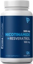 Nicotinamida 500 mg com Resveratrol 100 mg 120 Cápsulas Veggie - Não-GMO Vitamina B3, Suporta Saúde Metabólica, NAD+, Célula da Pele e Produção de Energia Mitocondrial. Feito nos EUA para homens e mulheres