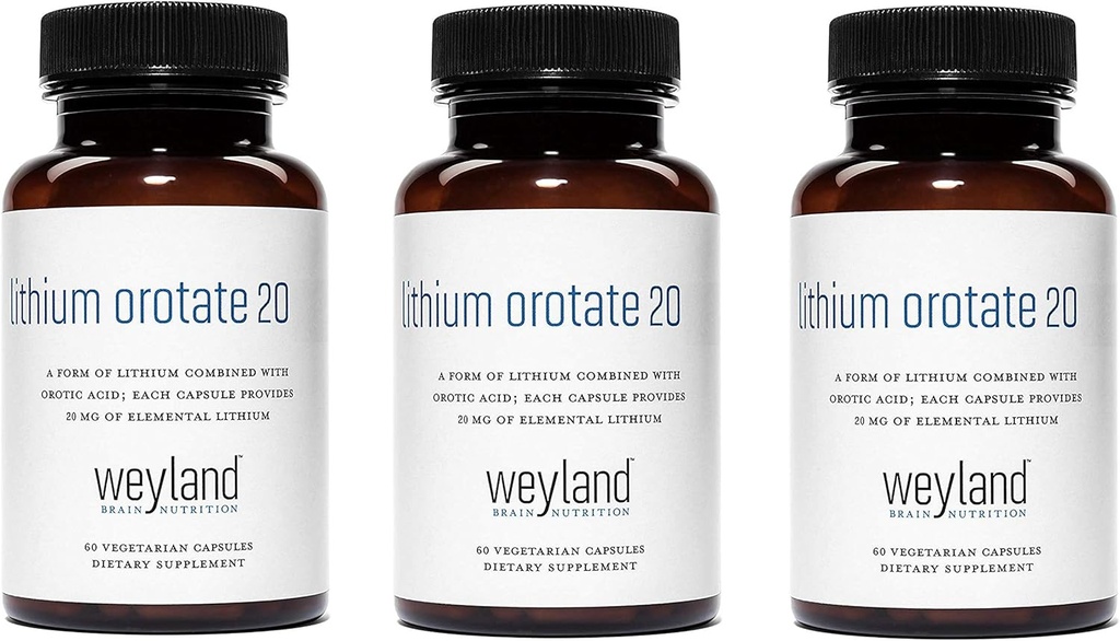 Lithium Orotate 20mg (3 Bottles), 180 Vegetarian Capsules