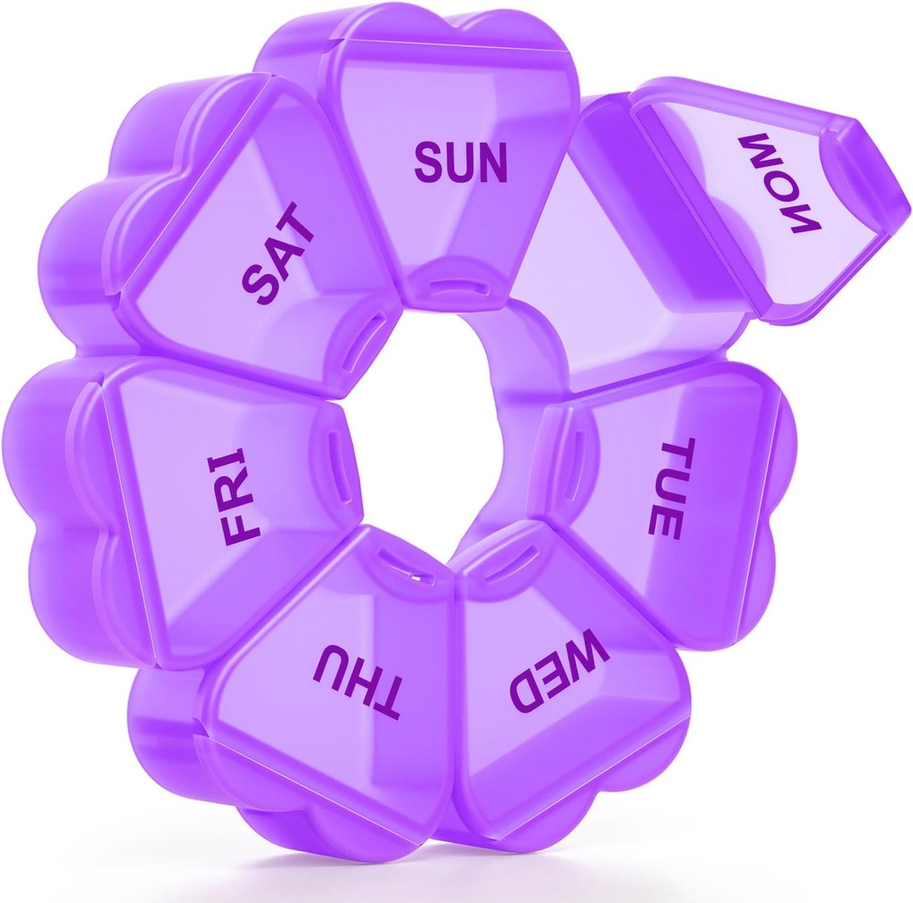 Pyl Weekly Picture, Pill Box 7 Day, KAPN DailE Daily Characity Case Canization, Pill placeer for Fish Medical Supplement, สีม่วง