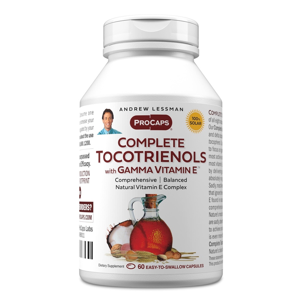 ANDREW LESSMAN Complete Tocotrienols with Gamma Vitamin E 60 Softgels - Eight Forms of Vitamin E (Alpha, Beta, Gamma, Delta Tocopherols and Tocotrienols). Powerful Anti-oxidant. No Additives