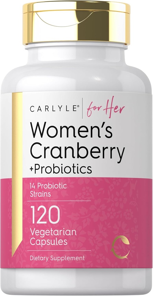 Probióticos Cranberry Plus de Carlyle Mulleres | 120 Cápsulas | con 14 Strains probióticos | Vegetarian, Non-GMO, Gluten Free Supplement | for Her