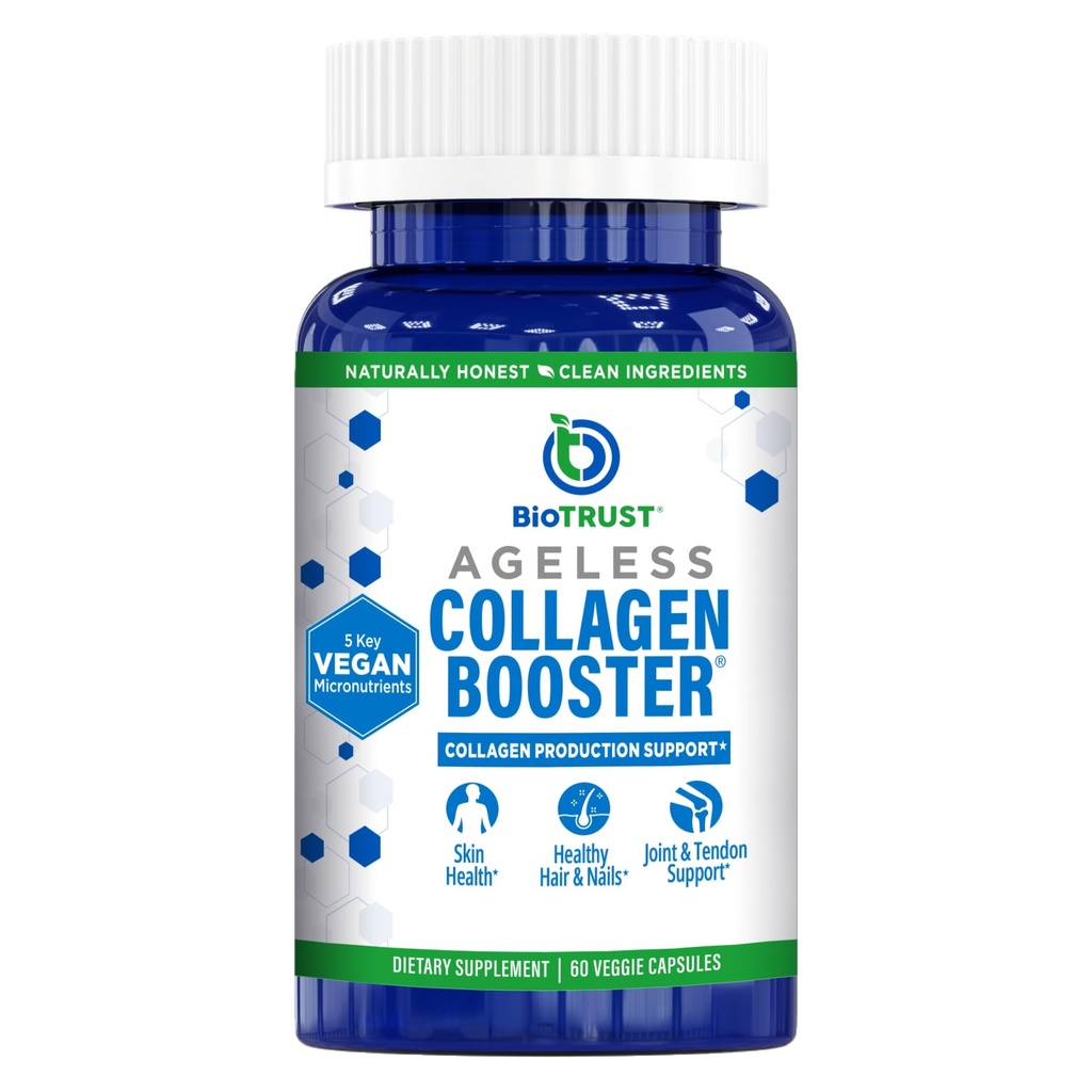 BioTrust Ageless Collagen Booster, Powerfully Support Beauty from Within, Vegan Collagen Builder for Glowing Skin, Gorgeous Hair, Beautiful Nails, Healthy Joints, 60 Capsules (30 Servings)