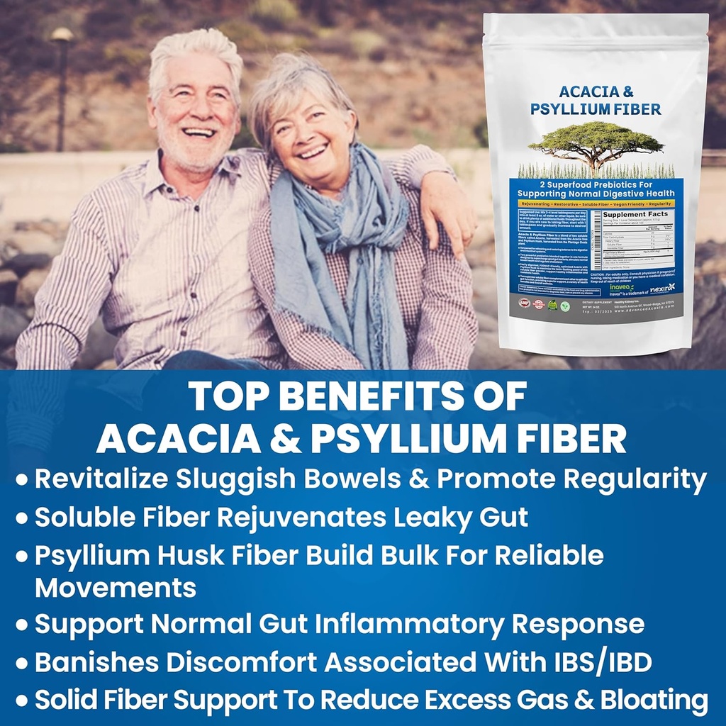 Rinichi Restaurare organic Acacia & Psyllium Husk Fiber Powder - Prebiotic & Supliment natural - Soluble Acacia & Psyllium Husk Powder - 1,5 lbs (48oz), 2 Packs