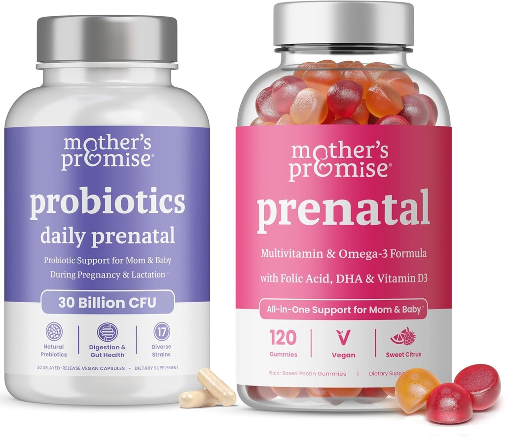 Motinos pažadas Prenatal Multivitaminų Gummies & Prenatal Probiotics Bundle
