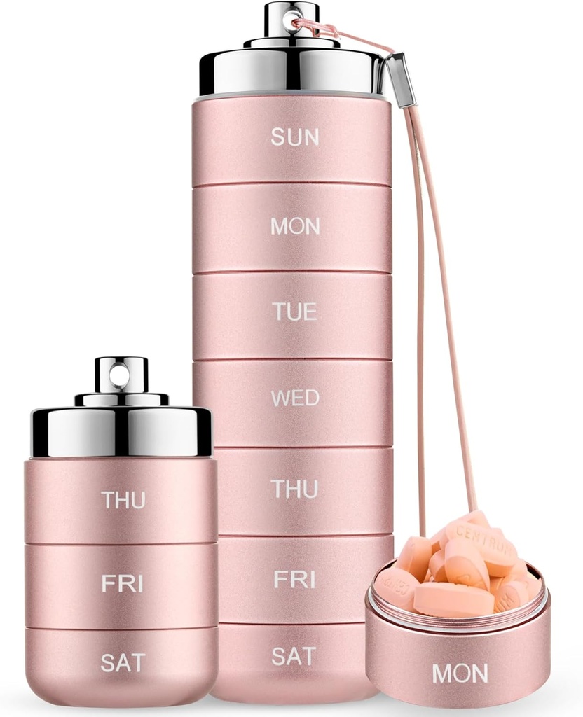 Mossime Metal Travel Pill Organizador, Portable 7 día Vitamina Organizador Stackable, impermeable 1 veces ao día caixa de pílulas, Large Pill Container, Daily Medicine Organizador para vitamina, aceite de peixe, Suplemento