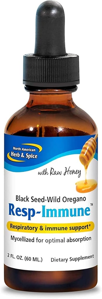 NORTH AMERICAN HERB & SPICE Resp-Immune - 2 oz - Respiratory & Immune Support - Black Seed, Oregano P73 Oil & Raw Honey - Mycellized för Optimal Absorption - Non-GMO - 39 Servings