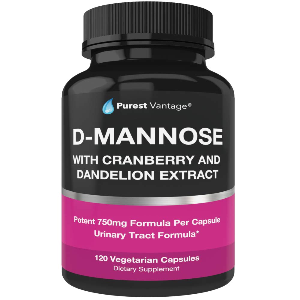 D Mannose Capsules with 600mg D-Mannose Powder Per Cap - with Added Cranberry and Dandelion Extract to Aid in Bladder, Urinary Tract and UTI Support - 120 Veggie Caps