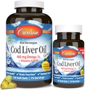 Carlson - Cod Liver Oil Gems, 460 mg Omega-3s, Plus Vitamins A and D3, Wild Catch Norwegian Arctic Cod, Sustainablely Sourced Nordic Fish Oil Capsules, Lemon, 150 + 30 Softgels