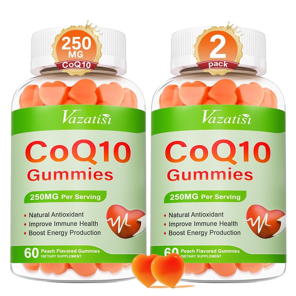 2 Pack CoQ10 Gummies 250 mg, Plus Omega-3, Magnesium, Vitamin B12 for Cellular Energy, Brain & Antioxidant, 5X Better Absorption Coenzyme Q10 Supplement - 120 Cts