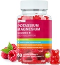 Kalium Magnesium Gummies - Hoge Absorptie Magnesium Glycinate & Kalium citraat Plus Coenzyme Q10, DHA, D3, Mineral & Calcium voor Zzz, Leg Cramps & Muscle - 60 Raspberry Gummies