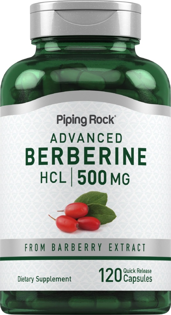 Piping Rock Berberine HCL Capsules 500mg | 120 Pills | Advanced Barberry Extract Supplement | Non-GMO, Gluten Free