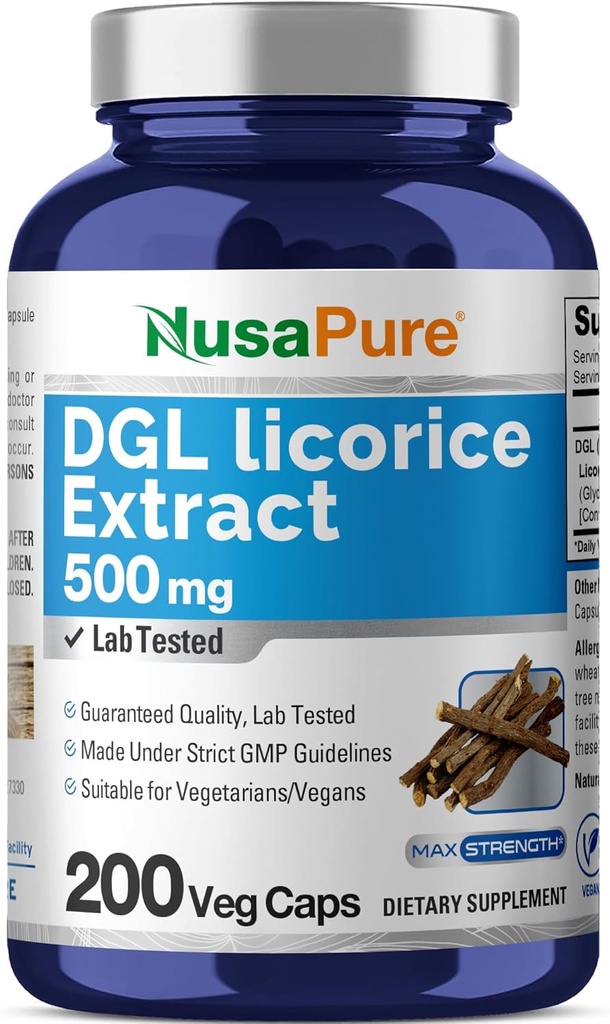 NusaPure DGL Licorice Extract 500 mg 200 Cápsulas Veggie (Vegan,Non-GMO)