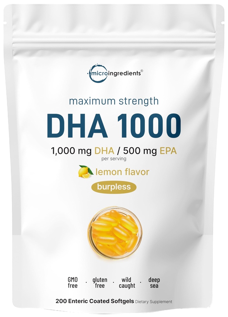 Omega 3 Fish Oil DHA Supplements 1000mg with EPA 500mg, 200 Softgels – Lemon Flavored, Burpless (Enteric Coated) | Deep Sea Fresh Fish, Wild Caught from Norwegian Waters | Mercury Free