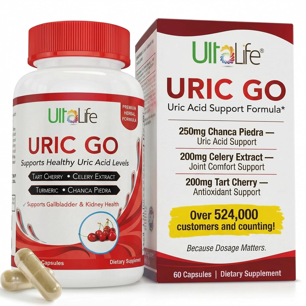 #1 URIC GO Uric Acid Cleanse Support Supplement for G.O.U.T - Natural Kidney Cleanse Detox Formula Chanca Piedra, Celery Seed, Tart Cherry, Cranberry, Pomegranate, Turmeric, Vegan Non-GMO 60 Capsules