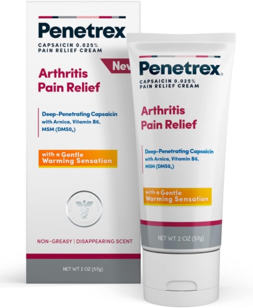 Penetrex Lämmitys Pain Relief Cream - Syvä tunkeutuminen Capsaicin Arnica, B6-vitamiini ja MSM( DMSO2) - Levitä kädet, ranne, jalat, polvet, kyynärpäät ja muut vahingoittuneet alueet, 2 oz