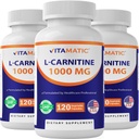Vitamatic L-Carnitine Fumarate 1000 mg - 120 Vegetable Capsules (3 Bottles)