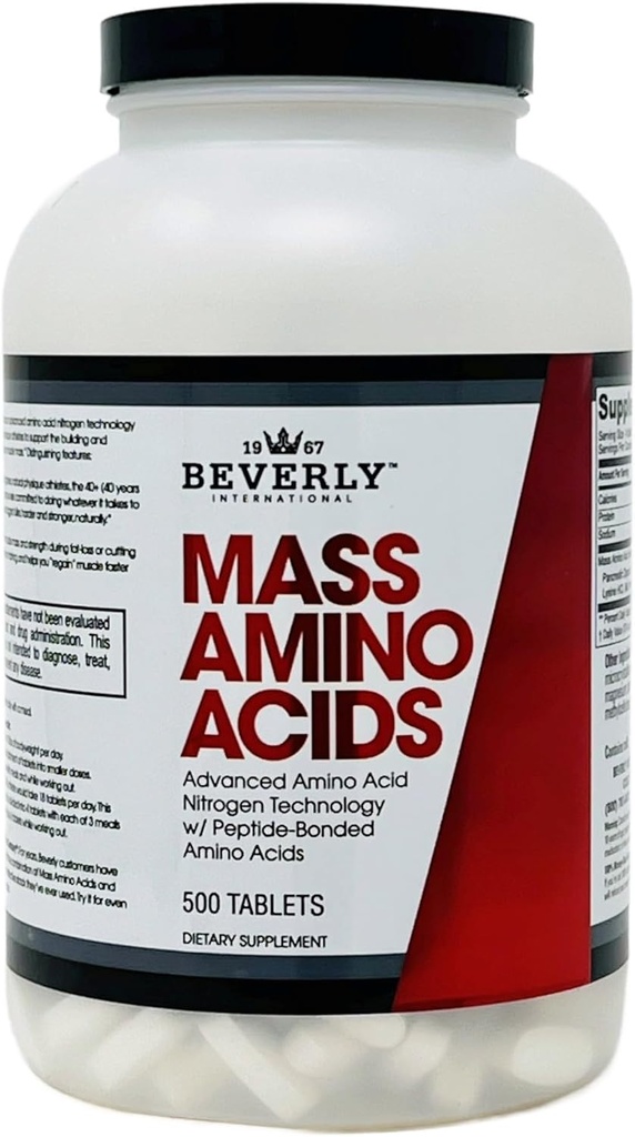 Beverly International Mass Amino Acids, 500 tablet. Uporabite Pre-Post Workout, z obroki, Bistveno za obnovo mišic in popravila. Popoln profil aminokislin