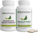 BiOptimizers Magnesium Breakthrough 4.0, (60 kapsler) & MassZymes 4.0, (250 kapsler) - Naturlig søvn, hjerne og digestiv helsestøtte Supplement Bundle