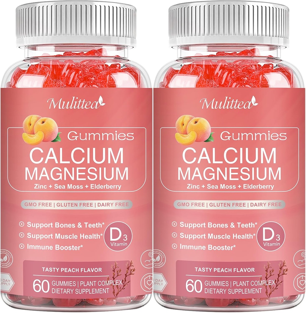 1200mg Gommies de calcium avec D3,K2,Zinc - Supplément complexe de calcium de magnésium avec Glycinate,Potassium,Vitamine C &Whole Natural Food pour les os et Immune Support- 120 Gommy à croquer sans sucre
