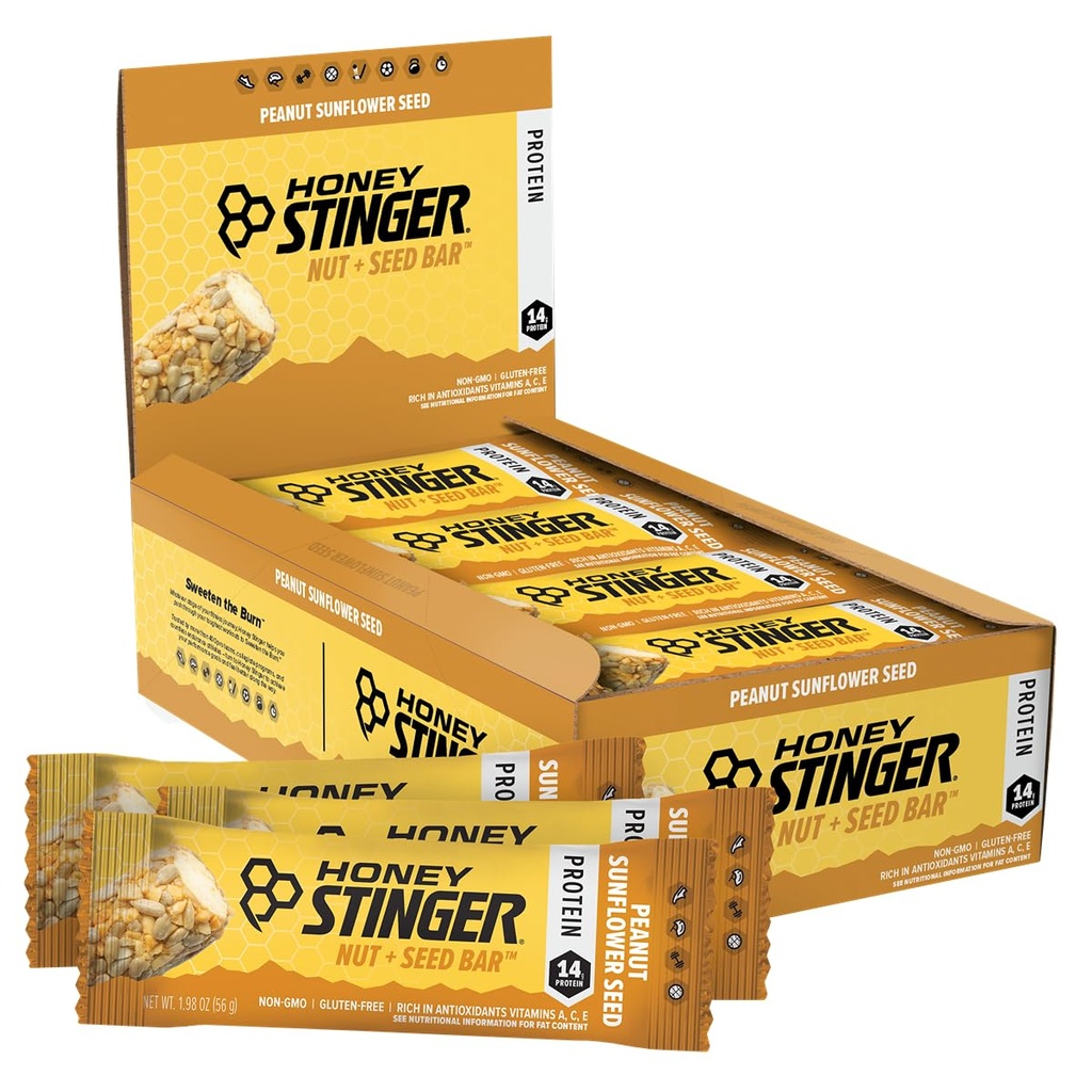 Honey Stinger Nut + Seed Bar, Peanut Sunflower Seed, Protein Packed Food for Exercise, Endurance, Performance and Recovery, Sports Nutrition Snack Bar für Home & Gym, Post Workout, Box von 12