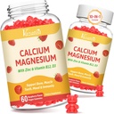 2 Pack Calcium Gummies con Magnesio, Zinco, Vitamina D3 & B12, Integratori di Calcio per Uomini Donne, Supporto Bone, Muscolo e Immunità, 120 Vegan Raspberry Flavor Gummies