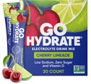 GoHydrate 低钠 电解质 Powder Packets 无糖 - 即时水分日饮 混合剂 - 零糖水 Flavor Packet Singles with Vitamin D - (Cherry Limeade, 30 Packs)