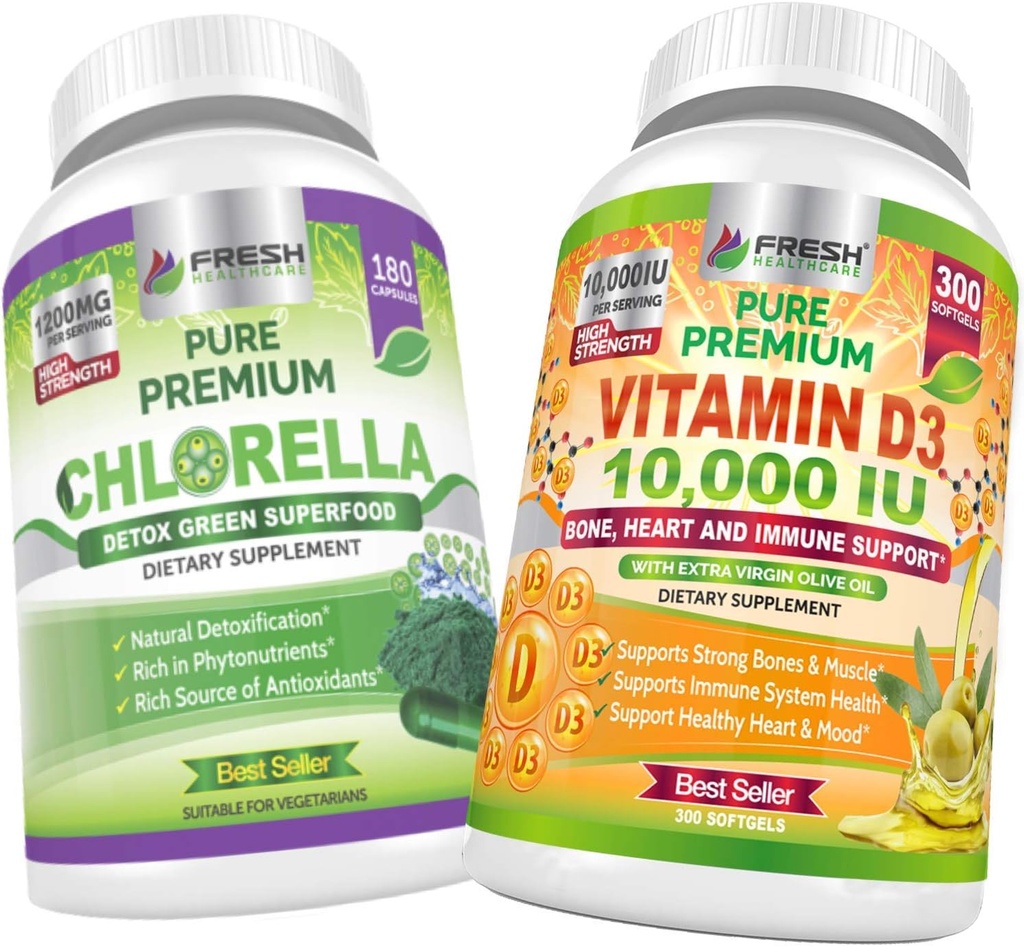 FRESH HEALTHCARE Chlorella e vitamina D3 10,000 IU - Bundle