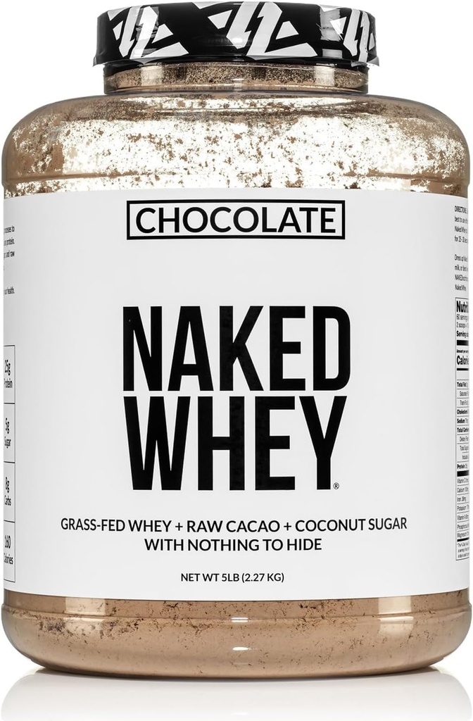NAKED Whey Protein Supplement Powder, 초콜릿, GMO Free, Soy Free, Gluten Free Aid Muscle Growth and Recovery 60 서빙, 5 Ib
