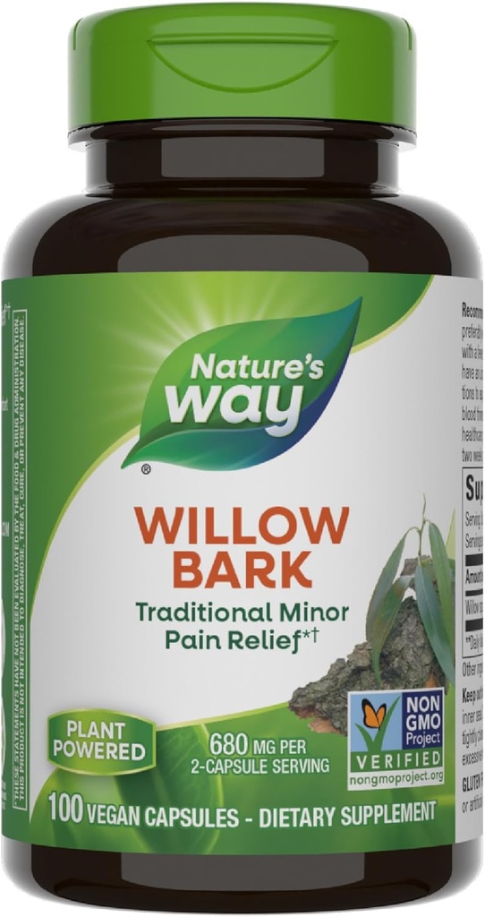 Naturaren Bidea Willow Bark, Deskonfortaren Erliebe tradizionala, kasukako Overexertion*, GMO Project Verified, 680 mg zerbitzatu bakoitzeko, 100 kapsula Vegan